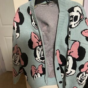 Thick material! - Minnie Mouse Light Blue Cardigan with Pink Bow Motif